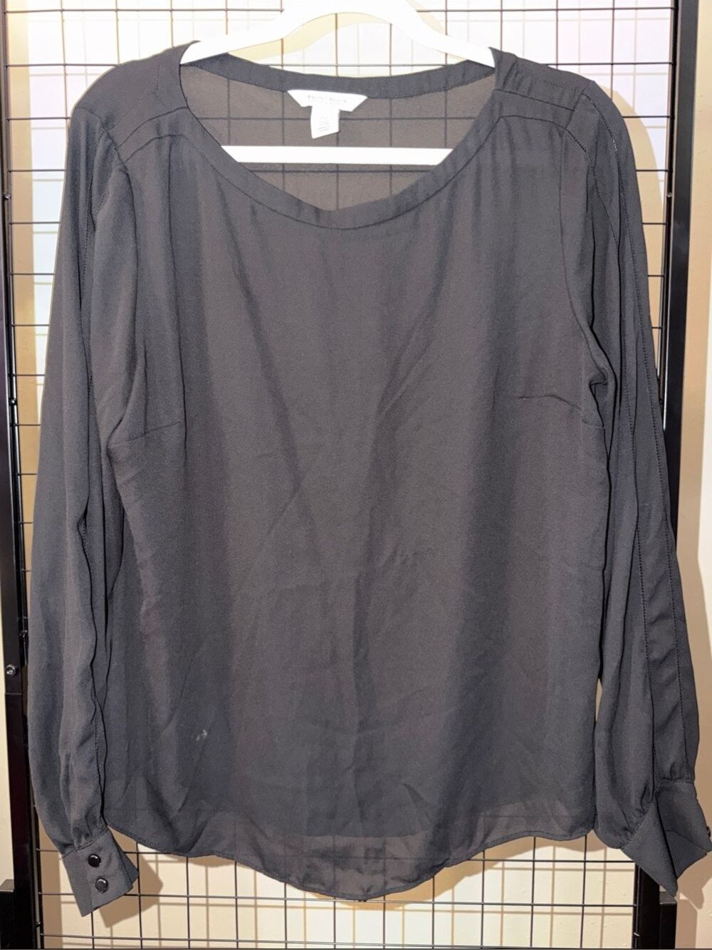 White House Black Market Black Long Sleeve Scoop-Neck Blouse